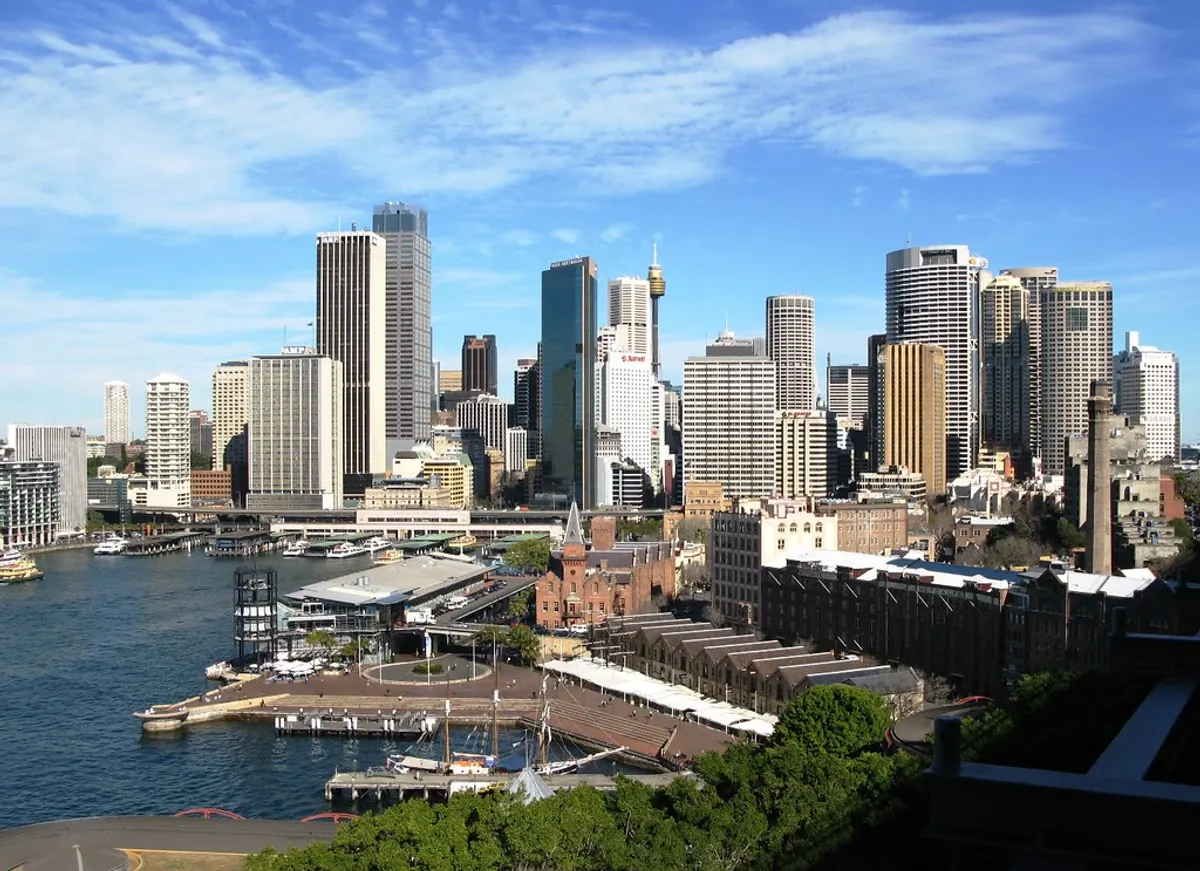 Sydney skyline seen from the Harbour Bridge